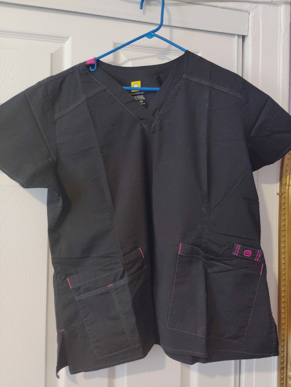 WonderWink Black Scrub Top with Yellow Logo